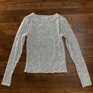 Lucky Brand silver sequin mesh long sleeve shirt - size SMALL